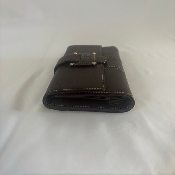 Kate Spade Brown Leather Checkbook Wallet ID Card Holder Coin Purse Folding - Picture 5 of 17